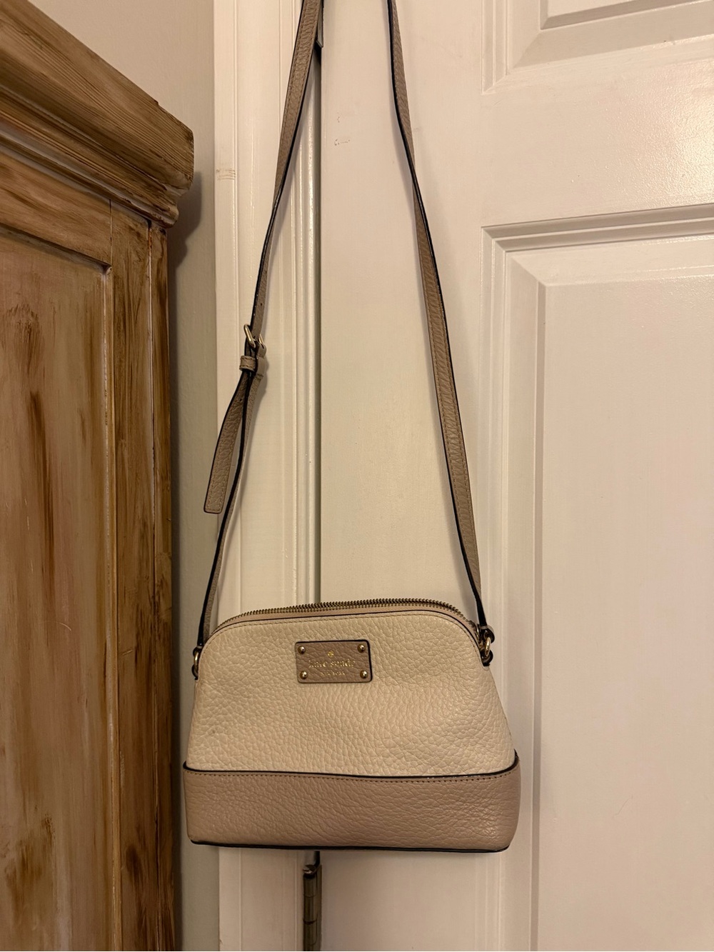 kate spade Cream and Taupe Pebbled Leather Crossbody